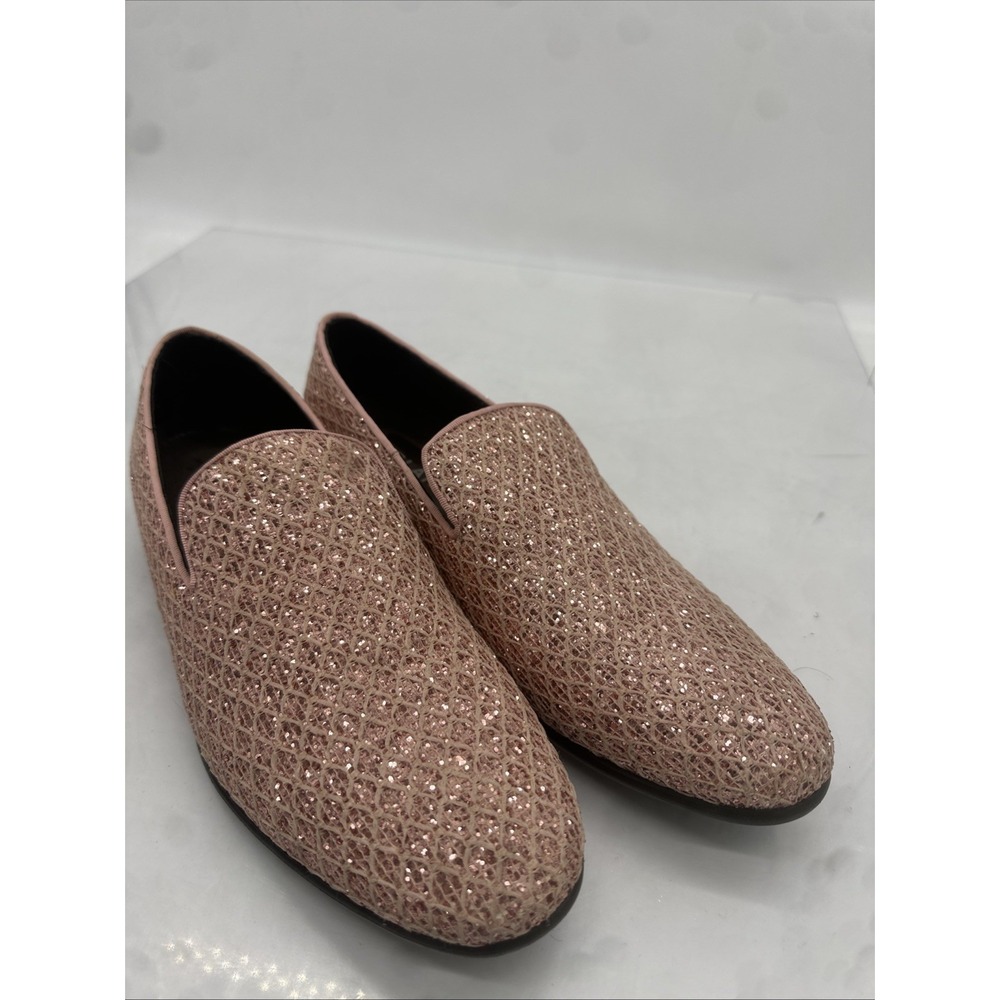 BOLANO Mens Dress Shoes, PINK Metallic Glitter Tuxedo Slip on Loafers -Size 10